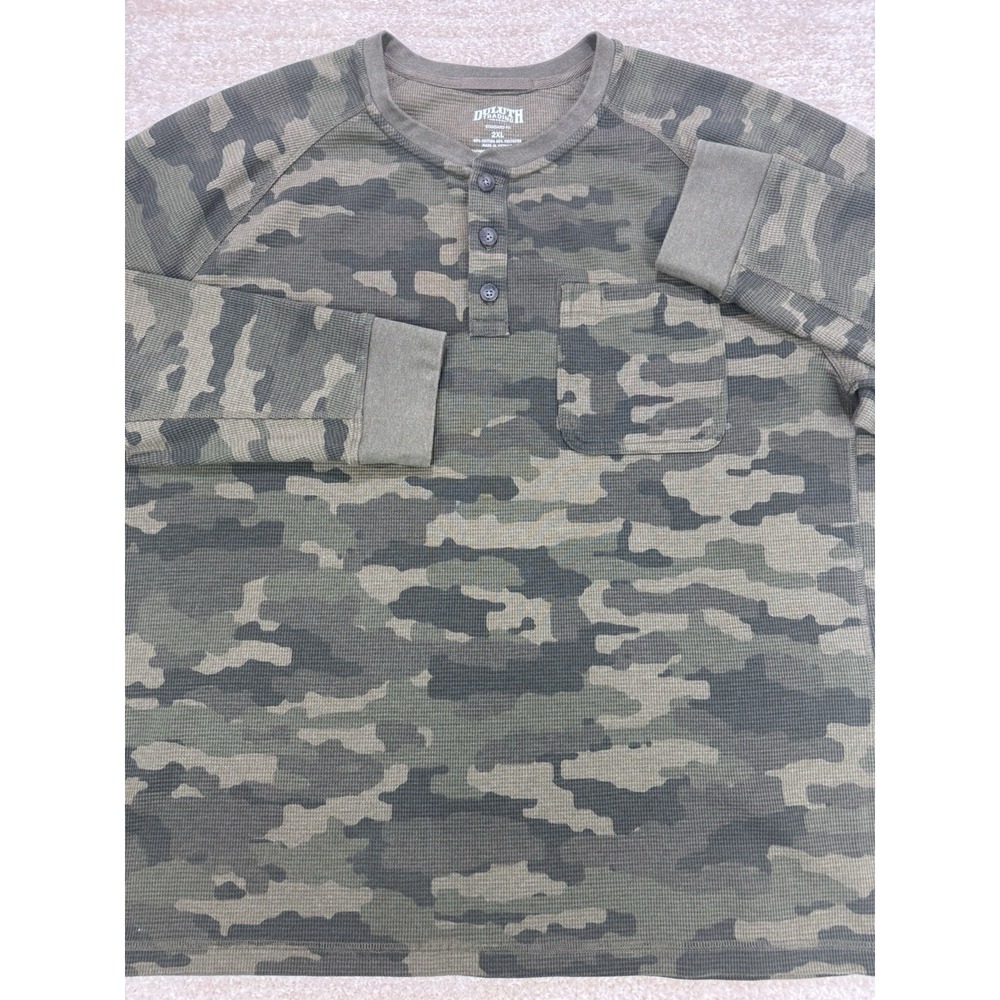 Duluth‎ Trading Henley Shirt Men 2XL Green Camo LS Thermal